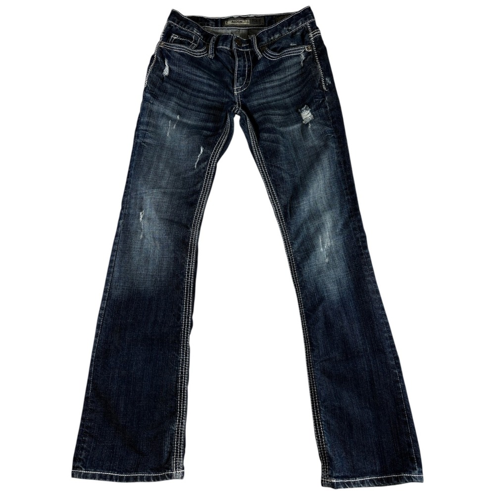 Buckle BKE Aiden Bootcut Jeans Womens 27 Blue Denim Stretch Low Rise Distressed